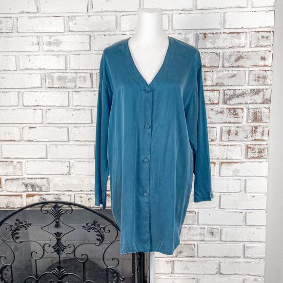 Vintage 90s Y2K Gold Tag Victoria’s Secret Teal Silk Tunic S - Picture 2 of 7